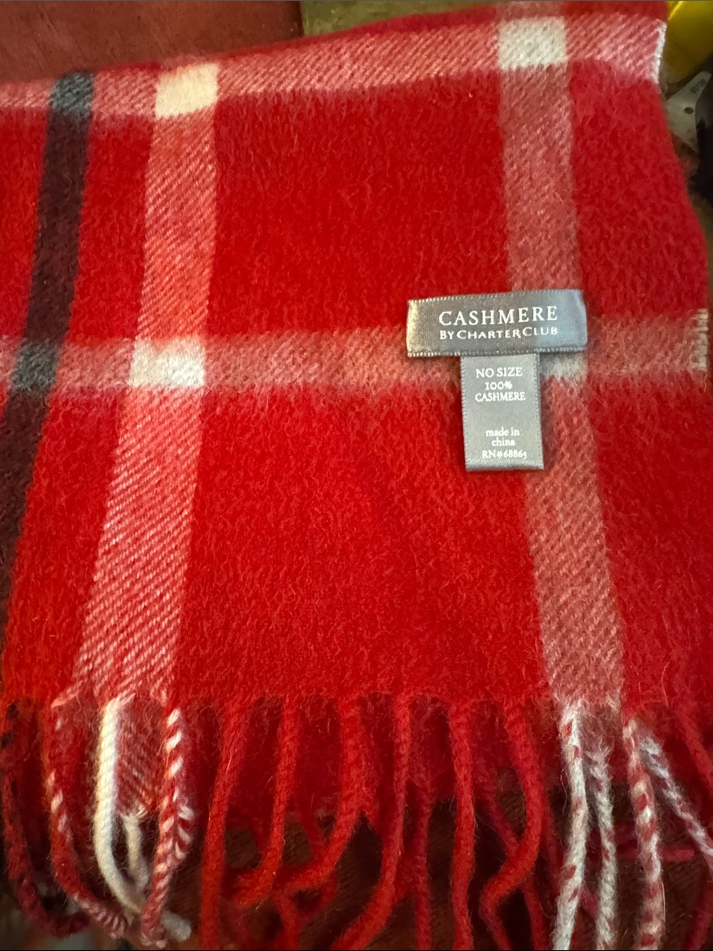 Charter Club Red Plaid Cashmere Scarf
